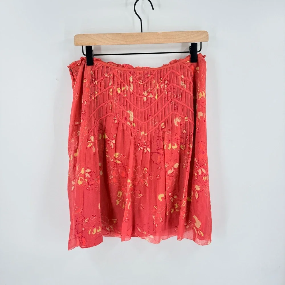Vintage‎ 90s City DKNY 100% Silk Floral Pleated Skirt Pink 12P Boho Cottagecore